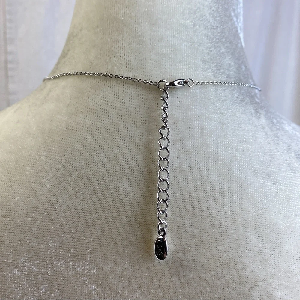 Two tone gold silver open double heart necklace with clear rhinestones
